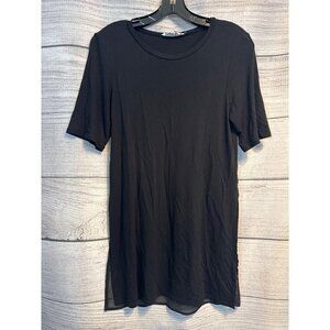 BCBGeneration Black Short Sleeve Layered Tunic Top With Sheer Bottom Panel Size